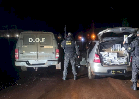 Motorista abandona carro na região de Laguna Carapã com 1,5 mil pacotes de cigarros