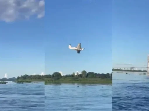 Avião que pertence a prefeito é flagrado fazendo manobra perigosa próximo a ponte
