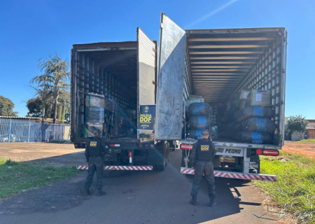 DOF apreende caminhões carregados de produtos avaliados em R$ 21 milhões